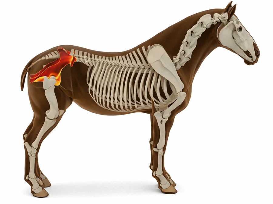 Anatomical diagram of the equine pelvis and sacroiliac joint