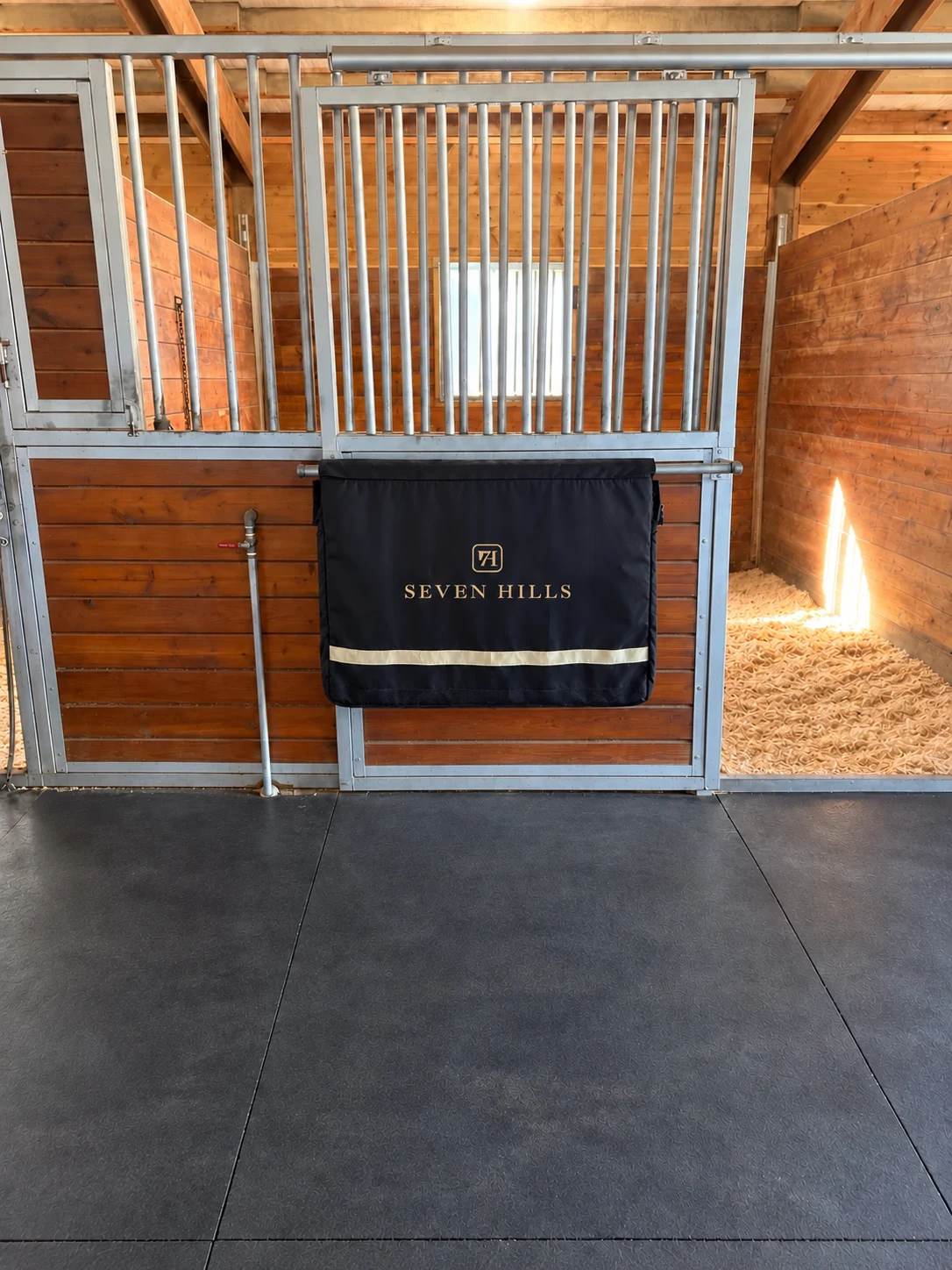 A 12 by 12 stall with ample bedding at Seven Hills Training