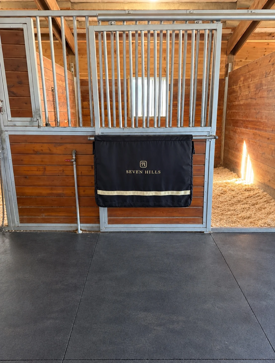 A 12 by 12 stall with ample bedding at Seven Hills Training